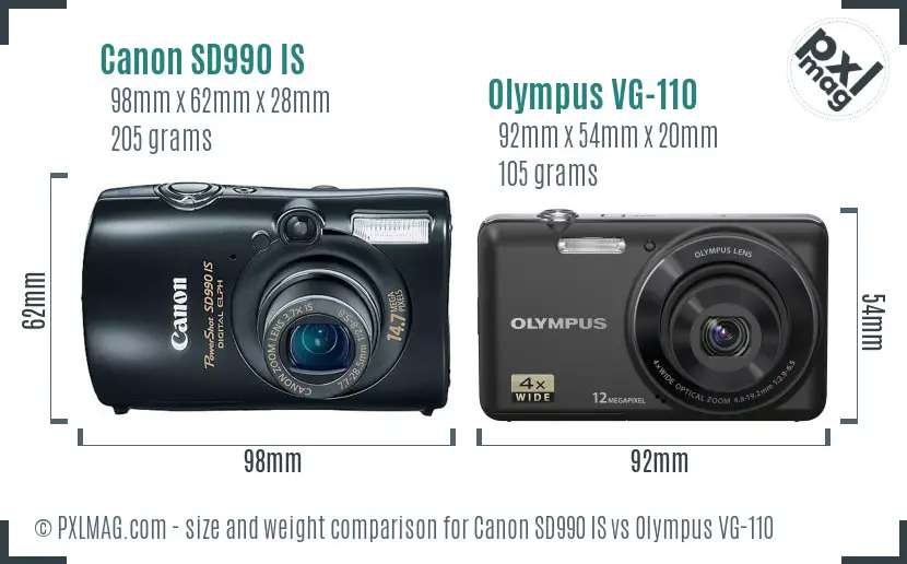 Canon SD990 IS vs Olympus VG-110 size comparison