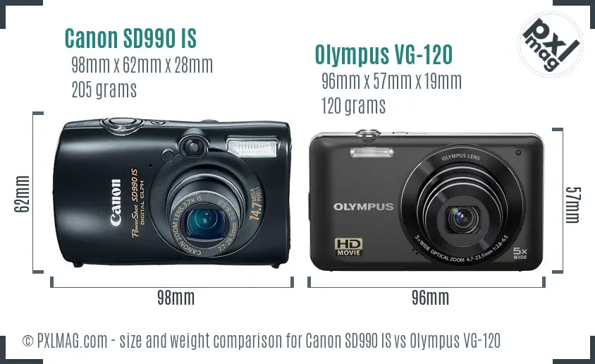 Canon SD990 IS vs Olympus VG-120 size comparison