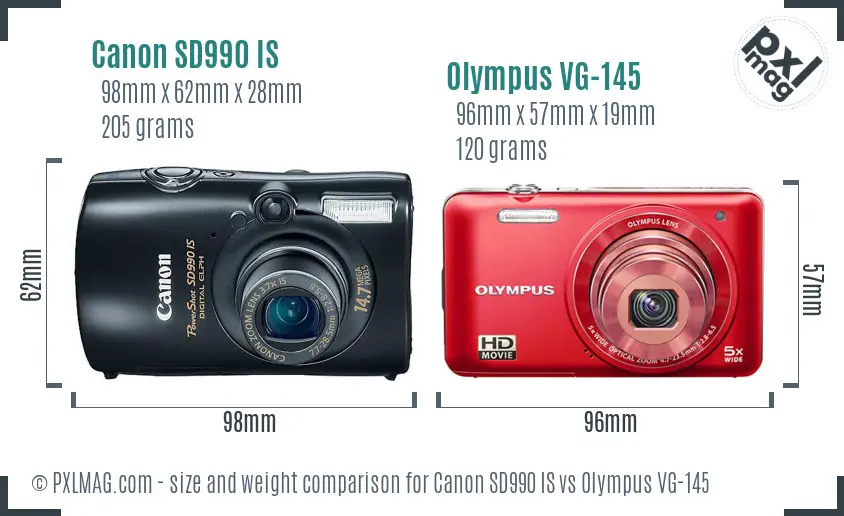 Canon SD990 IS vs Olympus VG-145 size comparison