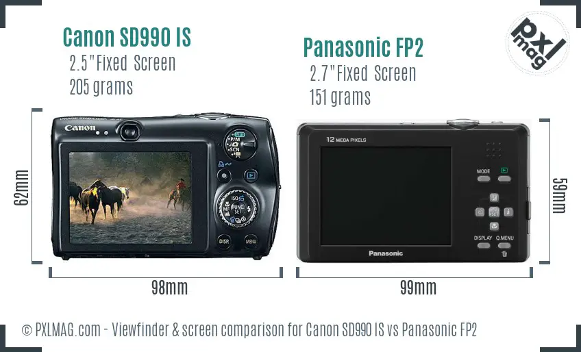 Canon SD990 IS vs Panasonic FP2 Screen and Viewfinder comparison