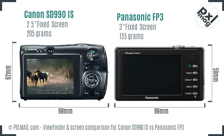 Canon SD990 IS vs Panasonic FP3 Screen and Viewfinder comparison
