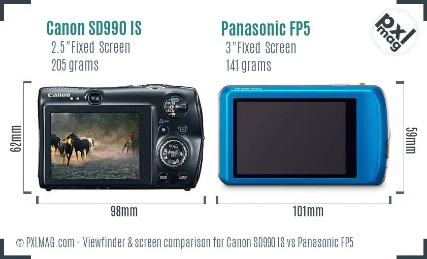 Canon SD990 IS vs Panasonic FP5 Screen and Viewfinder comparison