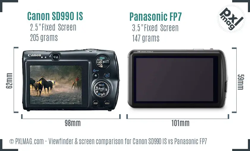 Canon SD990 IS vs Panasonic FP7 Screen and Viewfinder comparison