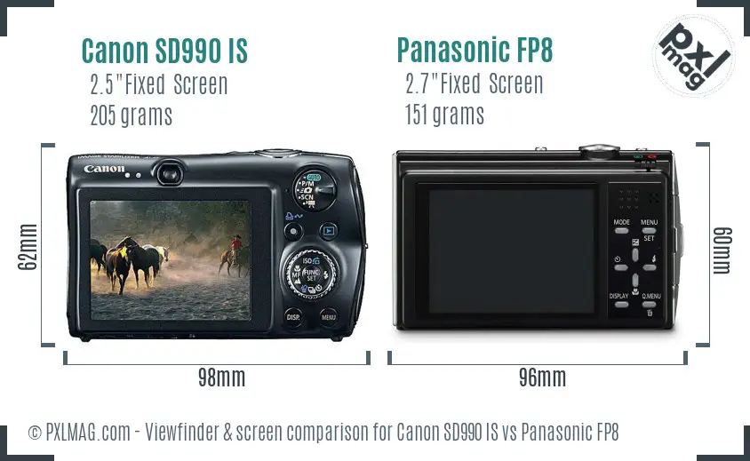 Canon SD990 IS vs Panasonic FP8 Screen and Viewfinder comparison