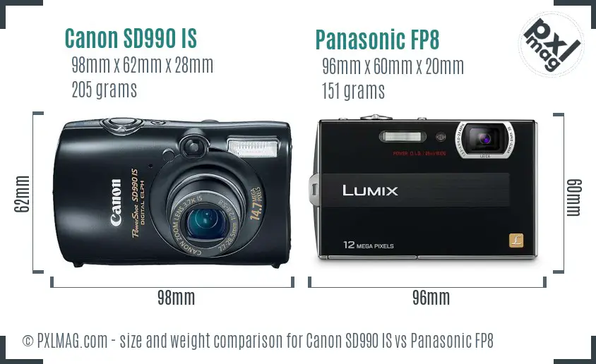 Canon SD990 IS vs Panasonic FP8 size comparison