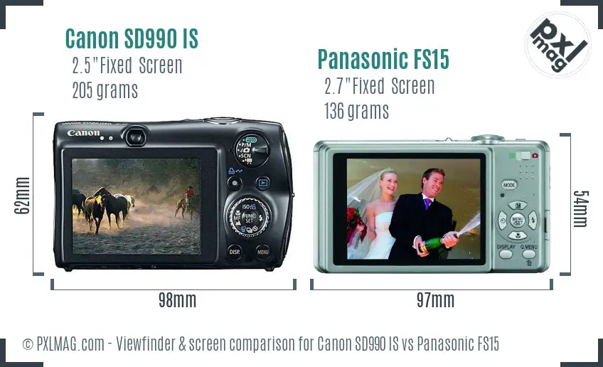 Canon SD990 IS vs Panasonic FS15 Screen and Viewfinder comparison