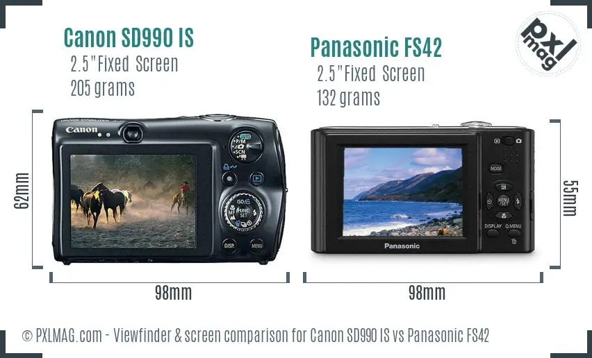 Canon SD990 IS vs Panasonic FS42 Screen and Viewfinder comparison