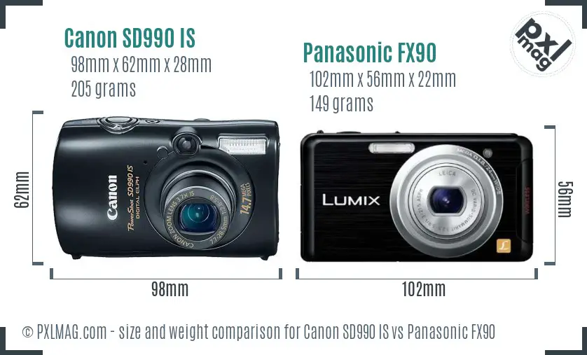 Canon SD990 IS vs Panasonic FX90 size comparison