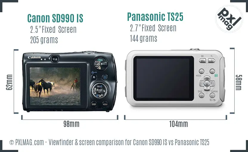 Canon SD990 IS vs Panasonic TS25 Screen and Viewfinder comparison