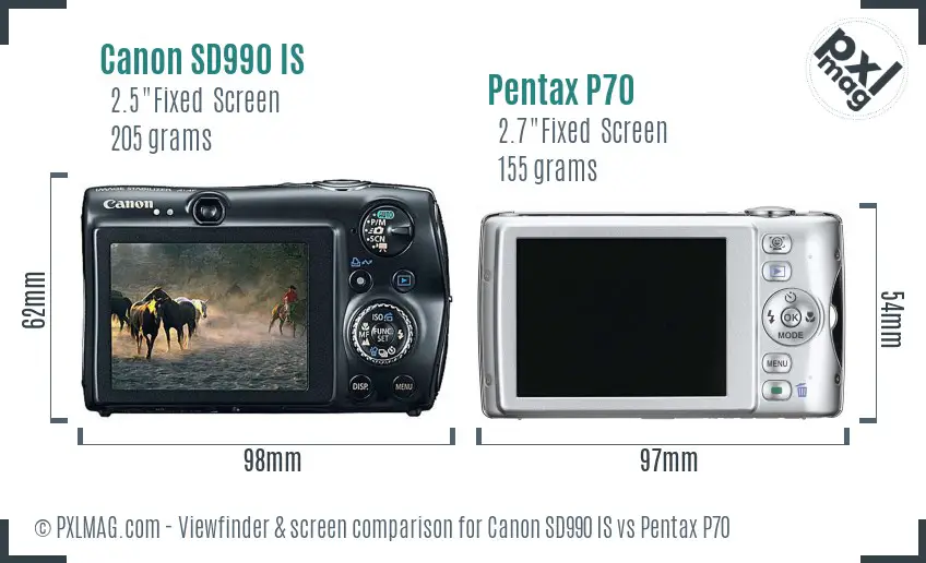 Canon SD990 IS vs Pentax P70 Screen and Viewfinder comparison Canon SD990 IS vs Pentax P70 Screen and Viewfinder comparison