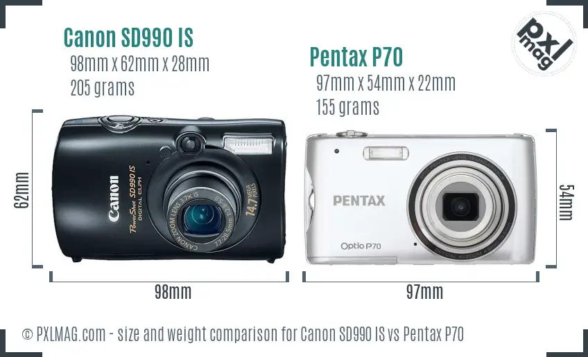 Canon SD990 IS vs Pentax P70 size comparison Canon SD990 IS vs Pentax P70 size comparison