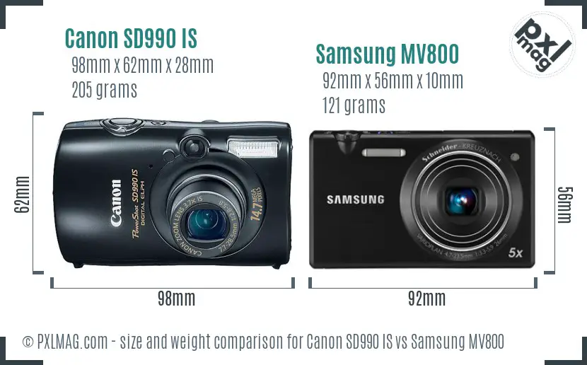 Canon SD990 IS vs Samsung MV800 size comparison Canon SD990 IS vs Samsung MV800 size comparison