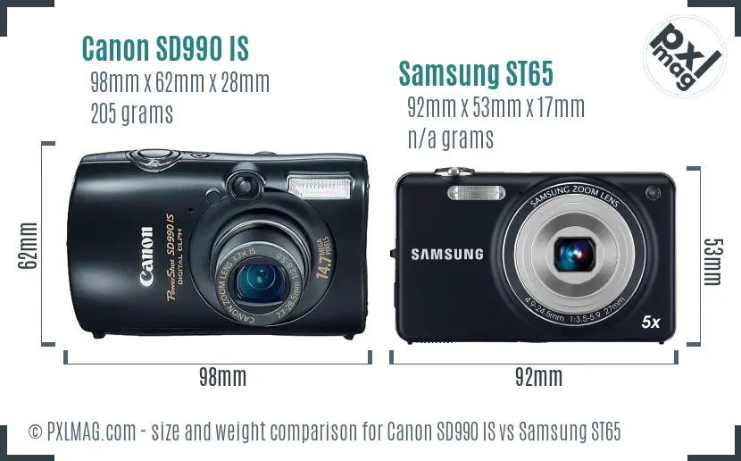 Canon SD990 IS vs Samsung ST65 size comparison
