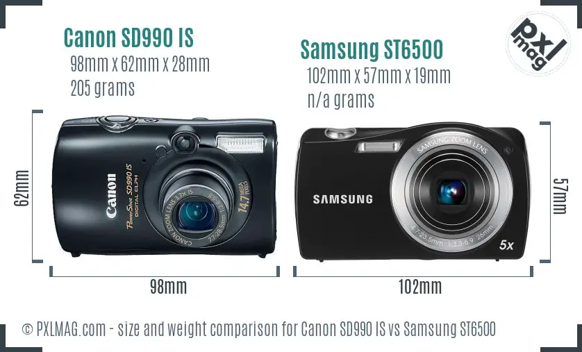 Canon SD990 IS vs Samsung ST6500 size comparison