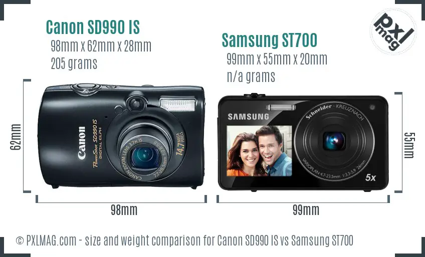 Canon SD990 IS vs Samsung ST700 size comparison Canon SD990 IS vs Samsung ST700 size comparison