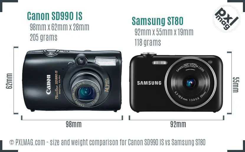 Canon SD990 IS vs Samsung ST80 size comparison