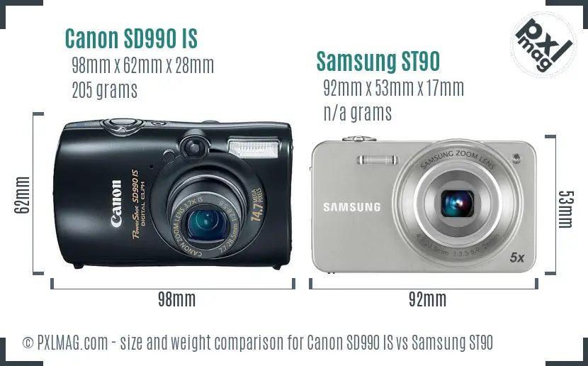 Canon SD990 IS vs Samsung ST90 size comparison Canon SD990 IS vs Samsung ST90 size comparison