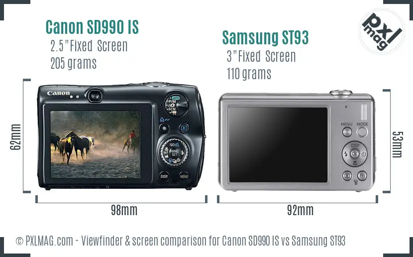 Canon SD990 IS vs Samsung ST93 Screen and Viewfinder comparison