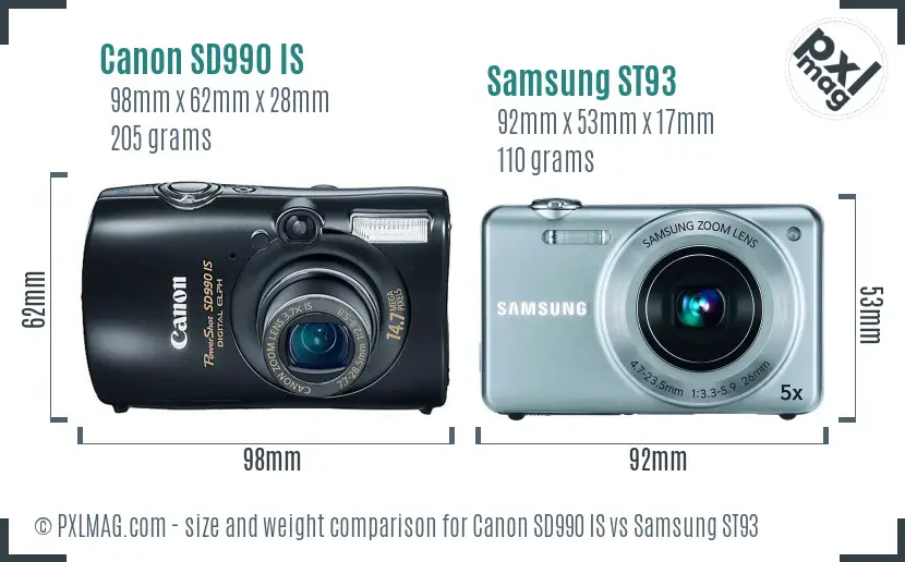 Canon SD990 IS vs Samsung ST93 size comparison