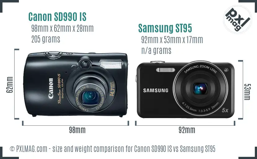 Canon SD990 IS vs Samsung ST95 size comparison