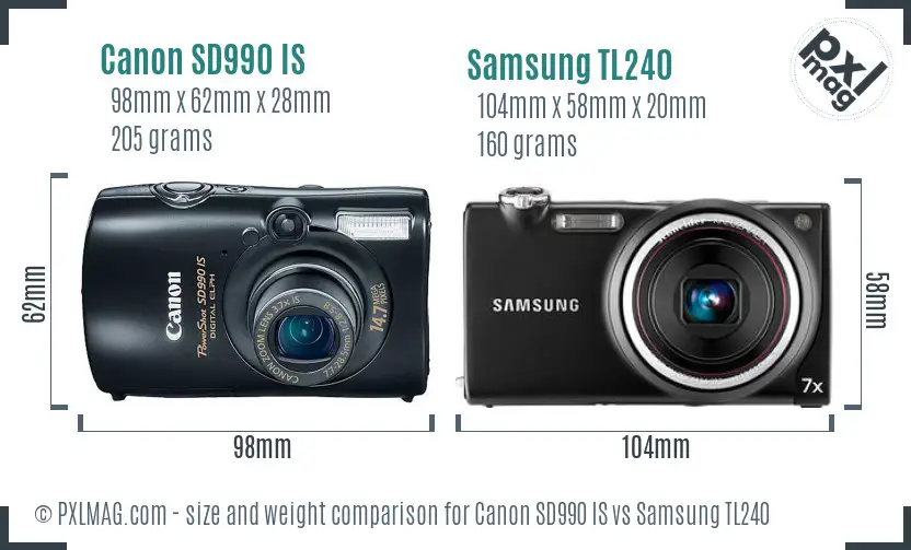 Canon SD990 IS vs Samsung TL240 size comparison