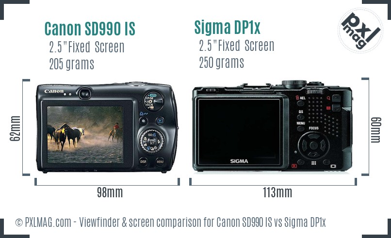 Canon SD990 IS vs Sigma DP1x Screen and Viewfinder comparison