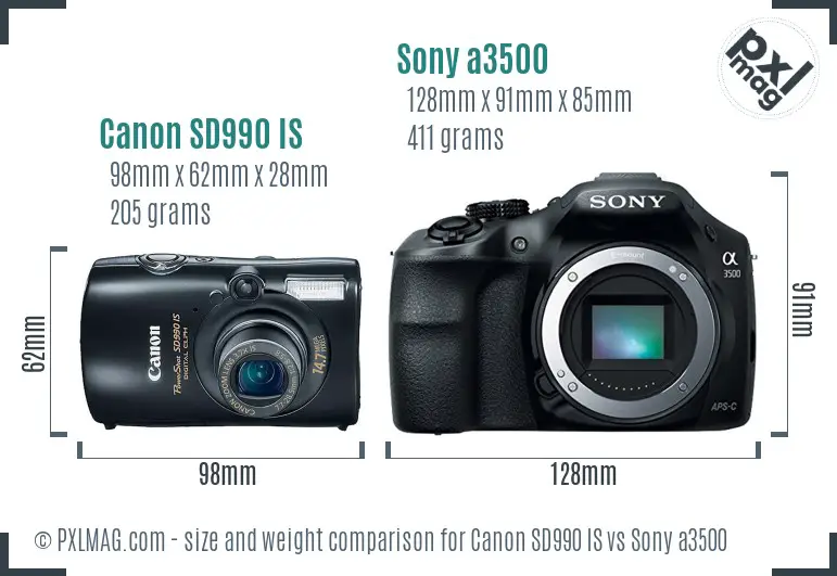 Canon SD990 IS vs Sony a3500 size comparison
