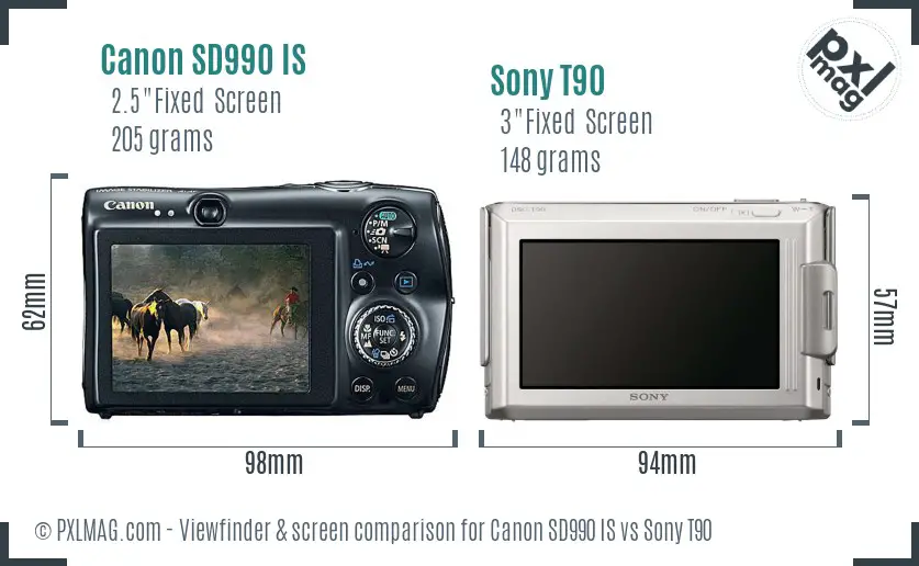 Canon SD990 IS vs Sony T90 Screen and Viewfinder comparison
