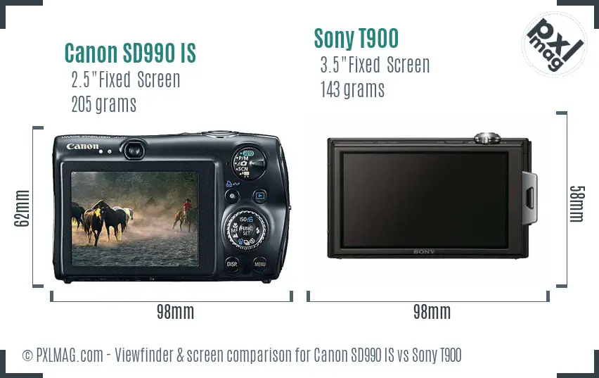 Canon SD990 IS vs Sony T900 Screen and Viewfinder comparison