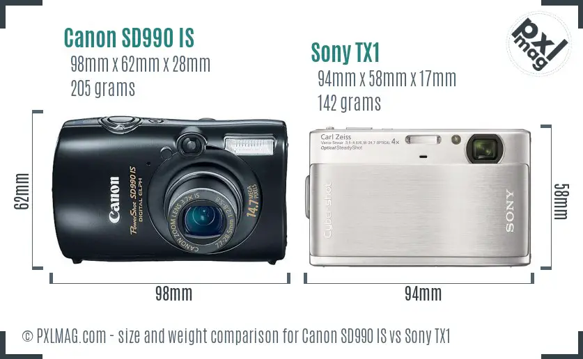Canon SD990 IS vs Sony TX1 size comparison