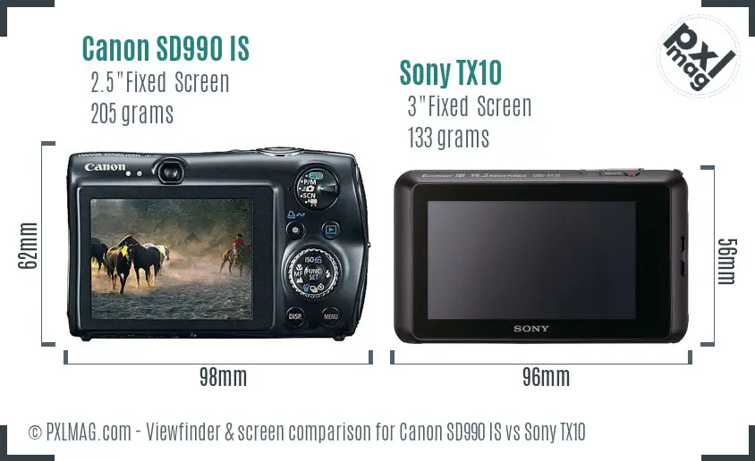Canon SD990 IS vs Sony TX10 Screen and Viewfinder comparison