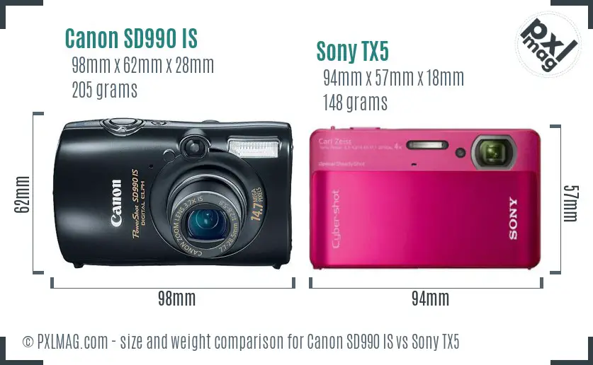 Canon SD990 IS vs Sony TX5 size comparison