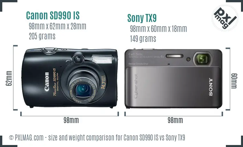 Canon SD990 IS vs Sony TX9 size comparison