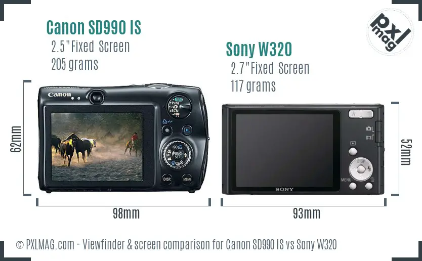 Canon SD990 IS vs Sony W320 Screen and Viewfinder comparison