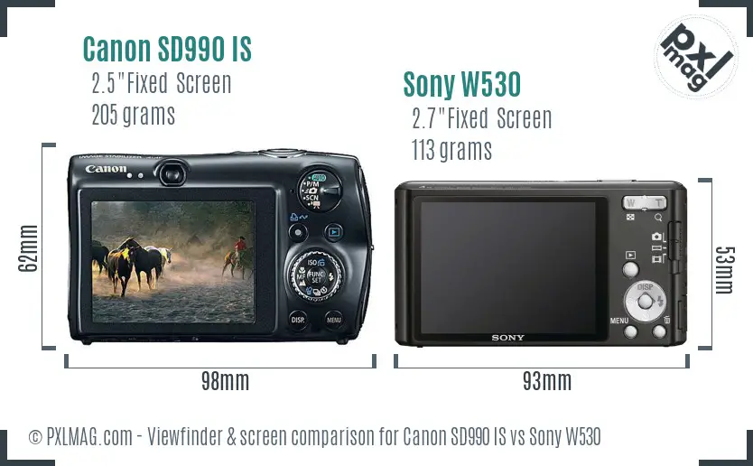 Canon SD990 IS vs Sony W530 Screen and Viewfinder comparison Canon SD990 IS vs Sony W530 Screen and Viewfinder comparison