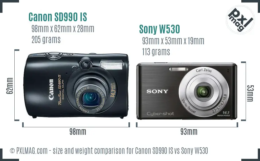 Canon SD990 IS vs Sony W530 size comparison Canon SD990 IS vs Sony W530 size comparison