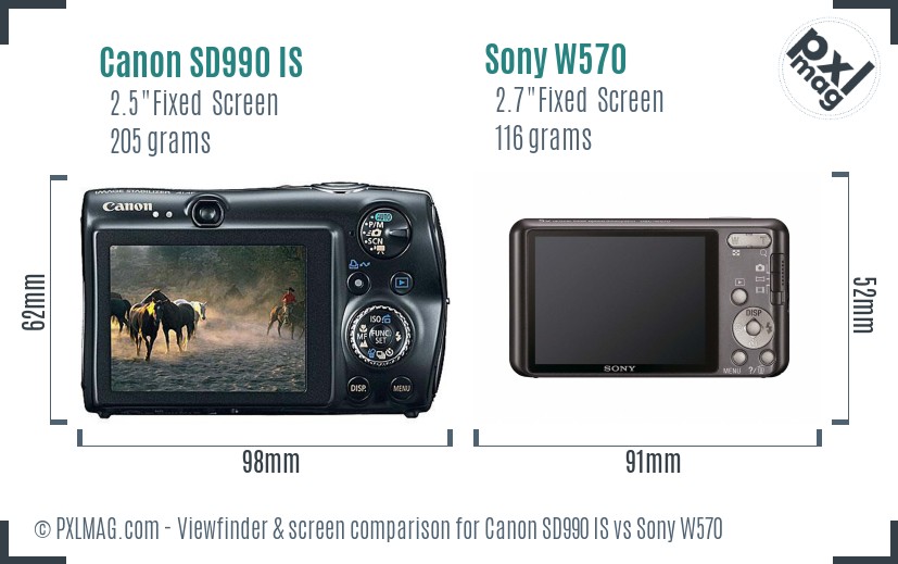 Canon SD990 IS vs Sony W570 Screen and Viewfinder comparison