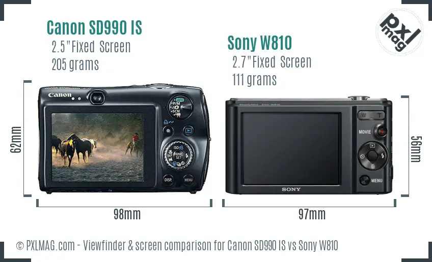 Canon SD990 IS vs Sony W810 Screen and Viewfinder comparison