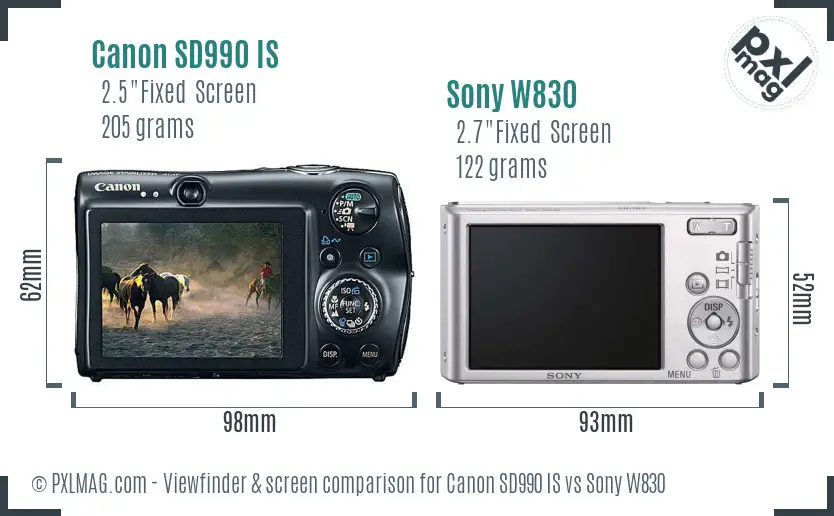 Canon SD990 IS vs Sony W830 Screen and Viewfinder comparison Canon SD990 IS vs Sony W830 Screen and Viewfinder comparison