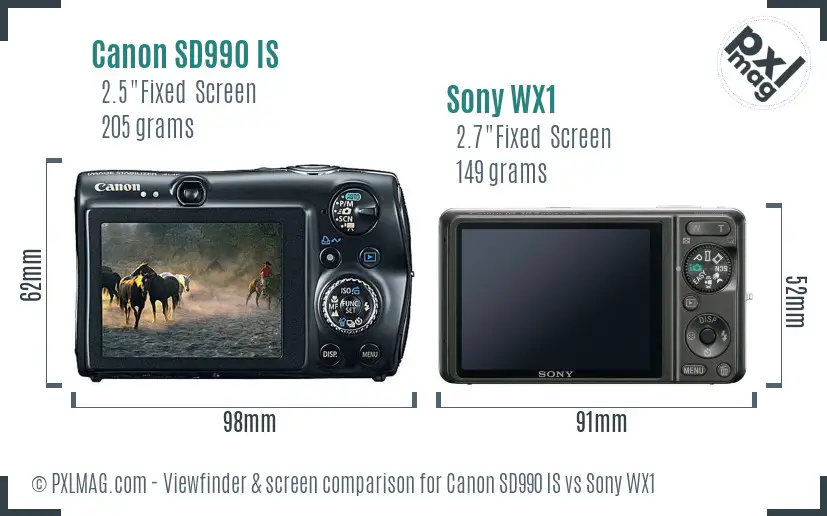 Canon SD990 IS vs Sony WX1 Screen and Viewfinder comparison