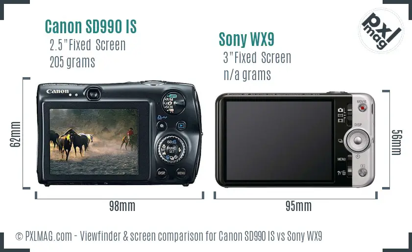 Canon SD990 IS vs Sony WX9 Screen and Viewfinder comparison