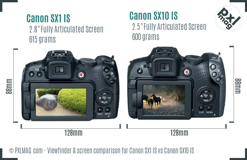 Canon SX1 IS vs Canon SX10 IS Screen and Viewfinder comparison