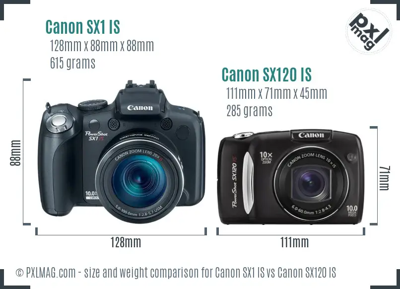 Canon SX1 IS vs Canon SX120 IS size comparison