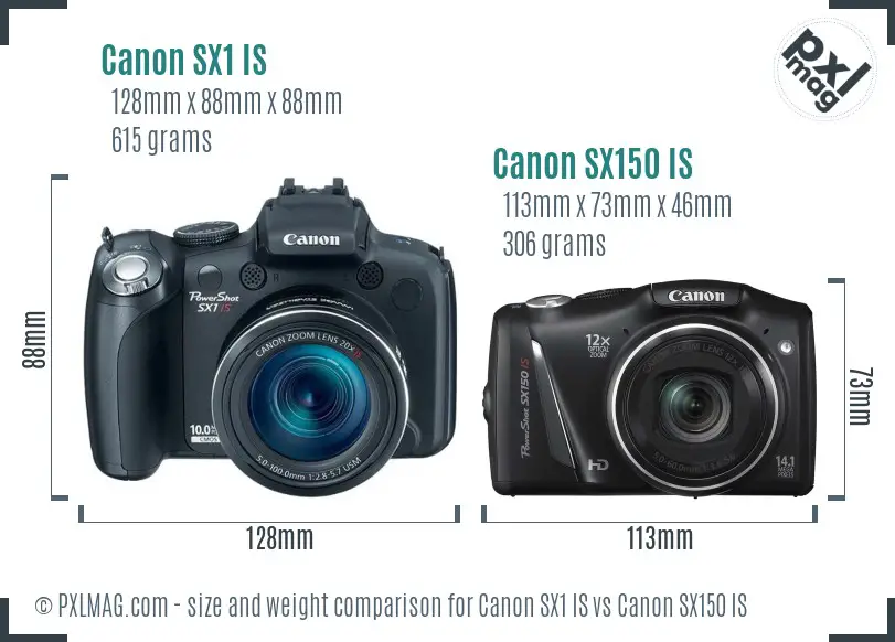 Canon SX1 IS vs Canon SX150 IS size comparison
