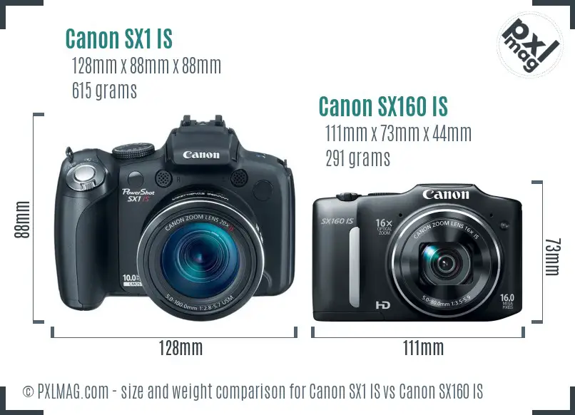 Canon SX1 IS vs Canon SX160 IS size comparison