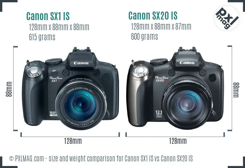 Canon SX1 IS vs Canon SX20 IS size comparison