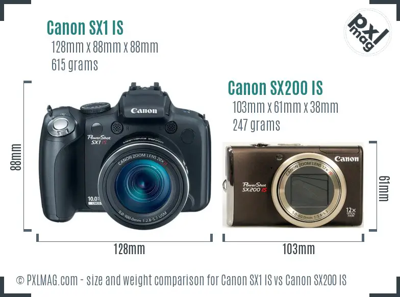 Canon SX1 IS vs Canon SX200 IS size comparison