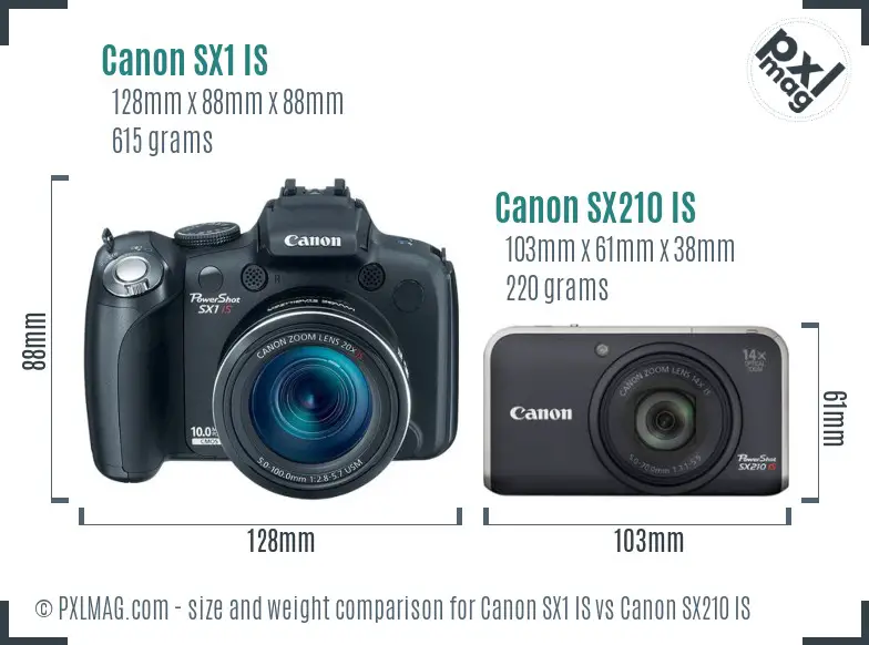 Canon SX1 IS vs Canon SX210 IS size comparison