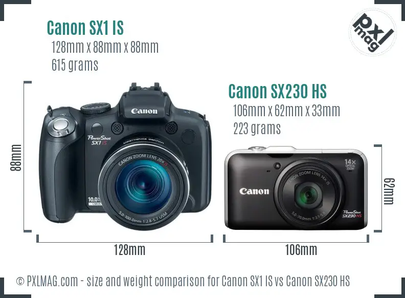 Canon SX1 IS vs Canon SX230 HS size comparison
