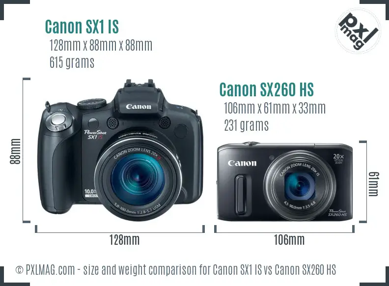 Canon SX1 IS vs Canon SX260 HS size comparison